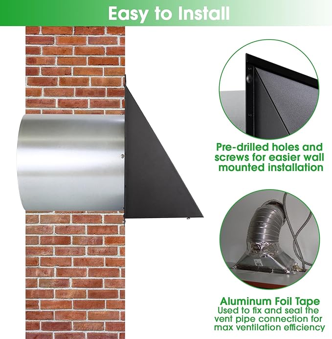 10 Inch Wall Vent Cover,Exhaust Vent Hooded Wall Vent with Screen and Damper,Outdoor Wall Exhaust Vent Cap Exterior Air Vent Cover for Kitchen Range Hood HVAC Duct Dryer Ventilation,Galvanized Steel