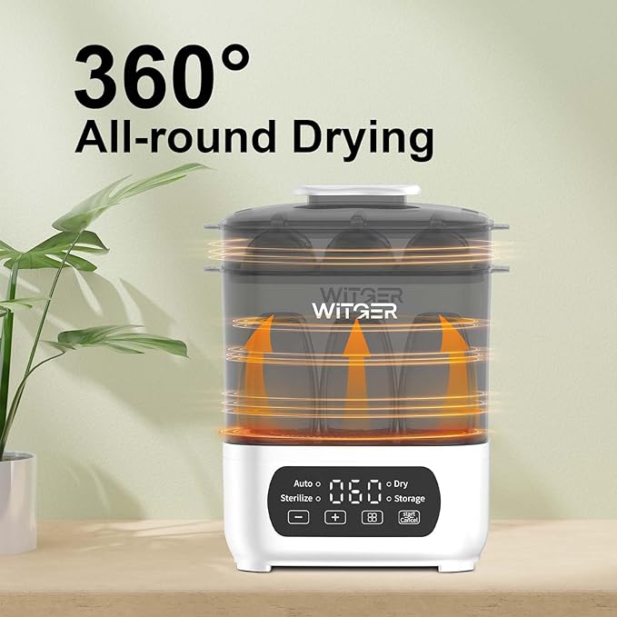 Baby Bottle Sterilizer and Dryer, Electric Steam Sterilizer for Baby Bottles, Pacifiers, and More, with Digital Controls.