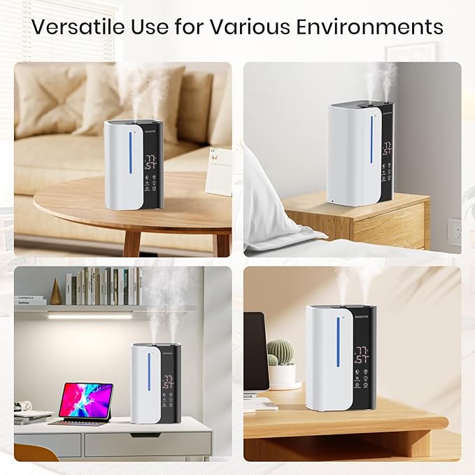 Cool Mist Humidifiers for Bedroom and Plants & Baby, Top Fill 5L Large Room Smart Humidifier for Home Nursery, 28 dB Quiet 50H Runtime Bedroom humidifier with Essential Oils