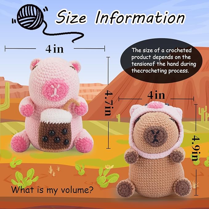 Crochet Kit for Beginners,Beginner Crocheting Animals Kits w Step-by-Step Video Tutorials, Knitting Starter Pack for Adults and Kids,2 Pack Capybara