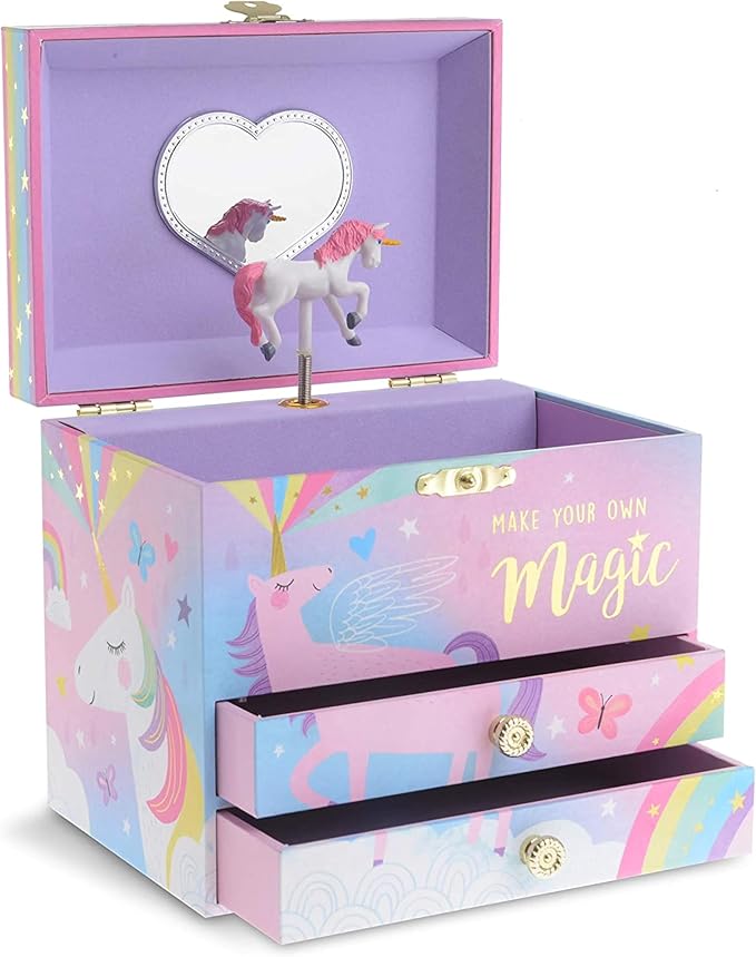 Jewelkeeper Unicorn Musical Jewelry Box for Girls - Cotton Candy Unicorn Design Music Box with 2 Pullout Drawers to Store Earrings, Necklace and Bracelets, Plays The Beautiful Dreamer Tune
