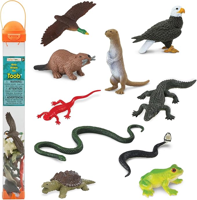 Safari Ltd. River Ecosystem TOOB - Figurines of Bald Eagle, Beaver, Alligator & More - Fun Educational Play Toy for Boys, Girls & Kids Ages 3+