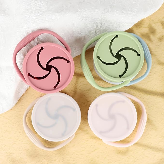Silicone Snack Cups for Toddlers, Snack Containers with Lids, Foldable Baby Food Catcher with Holders and Dustproof Lid, 2 Pack (Color 3)
