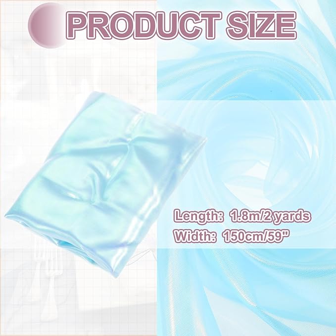 MECCANIXITY Iridescent Sheer Organza Fabric, 2 Yards x 59 Inches Solid Laser Holographic Shiny Fabric Organza Cloth for Wedding, Curtains, Costume, Photo Background, Light Blue