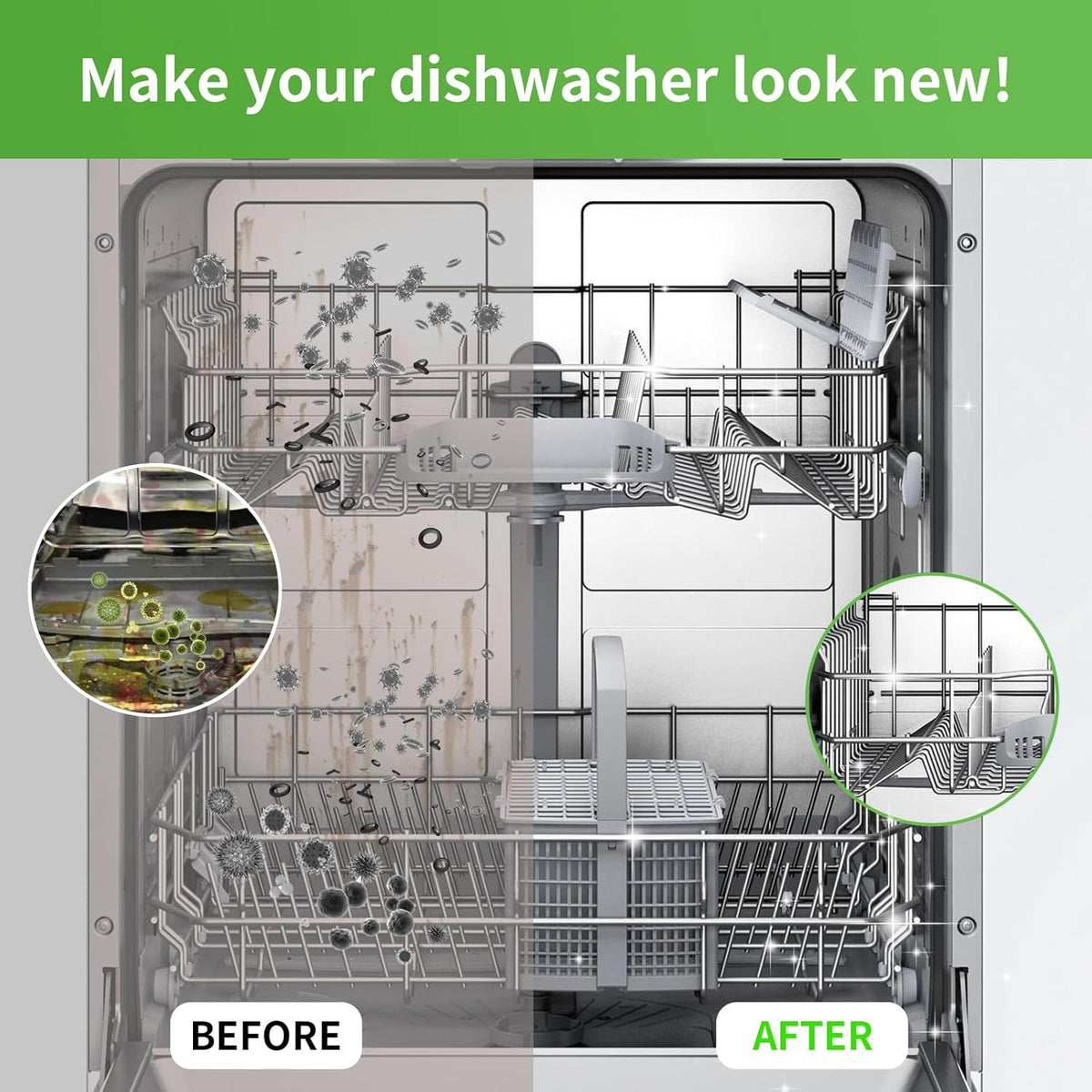 Dishwasher Cleaner and Deodorizer Tablets 24 Pack - 1 Year Supply Deeply Removes Dirt With Odor Eliminating, Dishwasher Cleaner Tablets Naturally Removes Scale Andblockage From Pipes