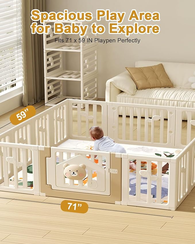 Premium Foam Baby Play Mat 71" x 59" – Removable & Machine Washable Cover, Extra Thick Padding Playpen Mat, Non-Slip Crawling Mat, Easy to Clean for Infants, Toddlers & Babies