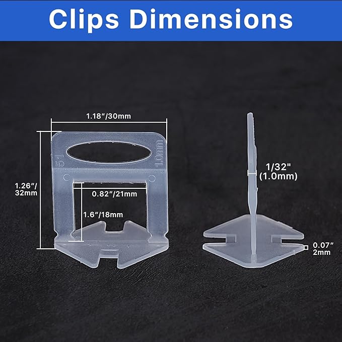 1100 Pcs Tile Leveling System Clips 1/32" (1.0mm) for Ceramic Tile and Stone Installation - DIY Tile Leveler Spacers Kit for Perfect Alignment(1100, 1/32)