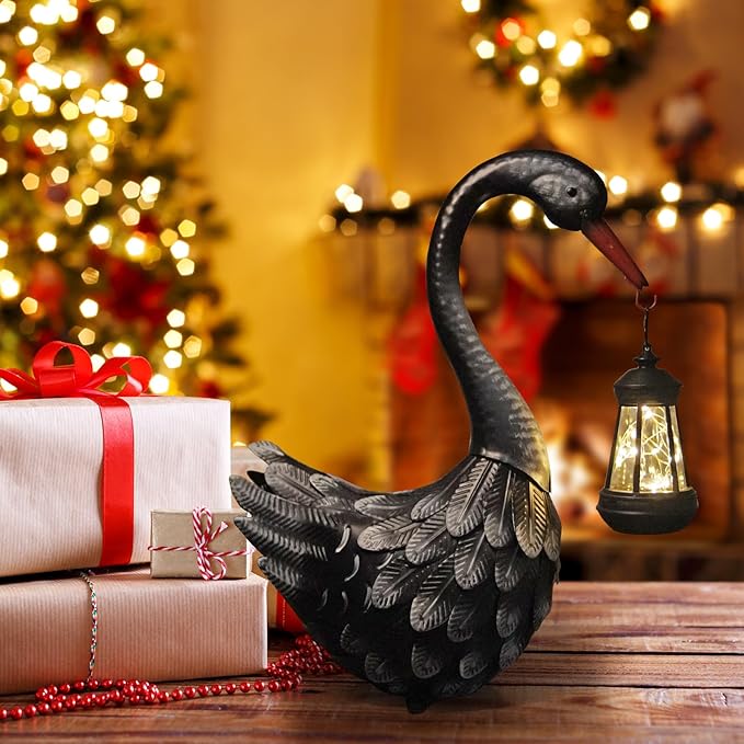 HONGLAND Solar Garden Statue Outdoor Swan Decor Bird Decor Lawn Ornament for Backyard Patio Porch Poolside（Black）
