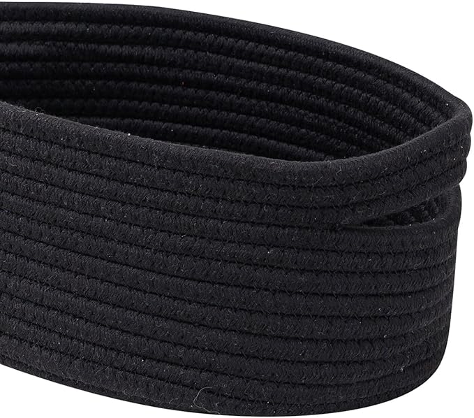 Shelf Storage Baskets for Organizing|Cute Basket for Closet&Blanket Storage|Small Woven Baskets to Store Toys,Books,etc.-13x8.66x5.11’’ Cotton Rope,Stylish,Oval 3 Packs Black