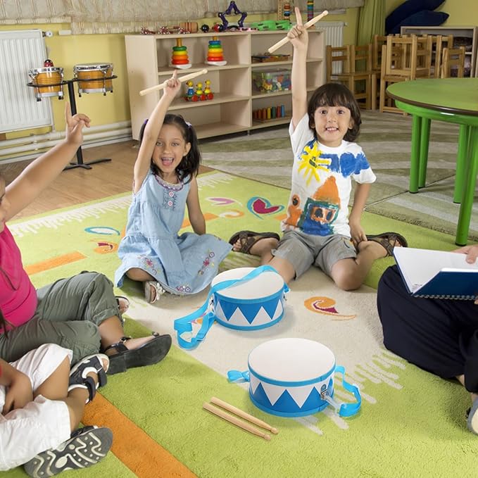 Kids Drum Set, 8 Inch Wooden Drum Toys with an Adjustable Strap, 2 Drumsticks, Educational Musical Sensory Percussion Musical Instrument Toy for Toddlers Kids Baby