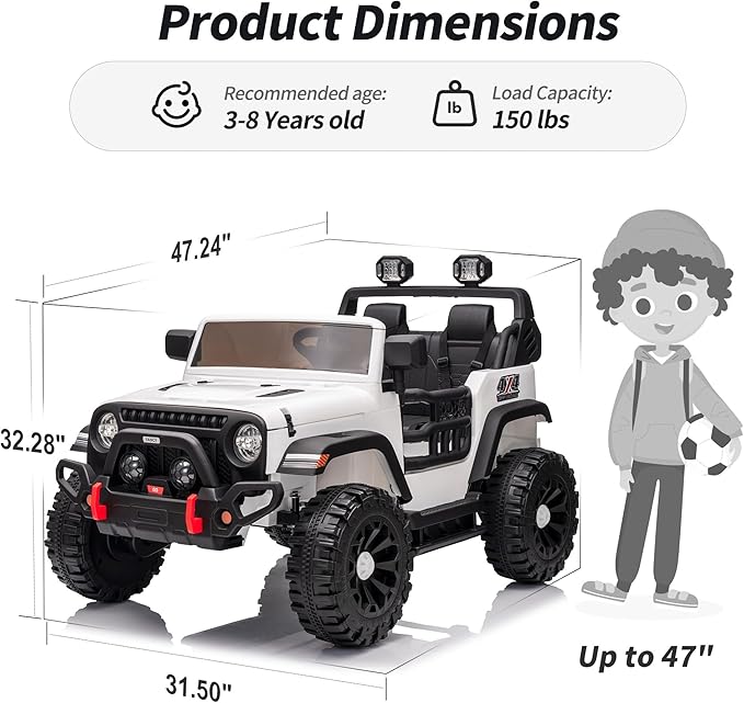 2 Seater Ride on Toy Car for Kids, 24V 4x4 Ride-on Truck Kids Electric Car w/Remote Control, 4x200W Motors - White