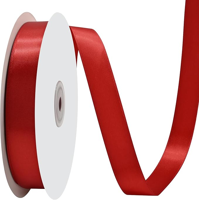 Red Satin Ribbon 3/4" X 50 Yards Solid Color Double Faced Ribbons Perfect for Crafts, Wedding Decor, Bow Making, Arts Sewing and More