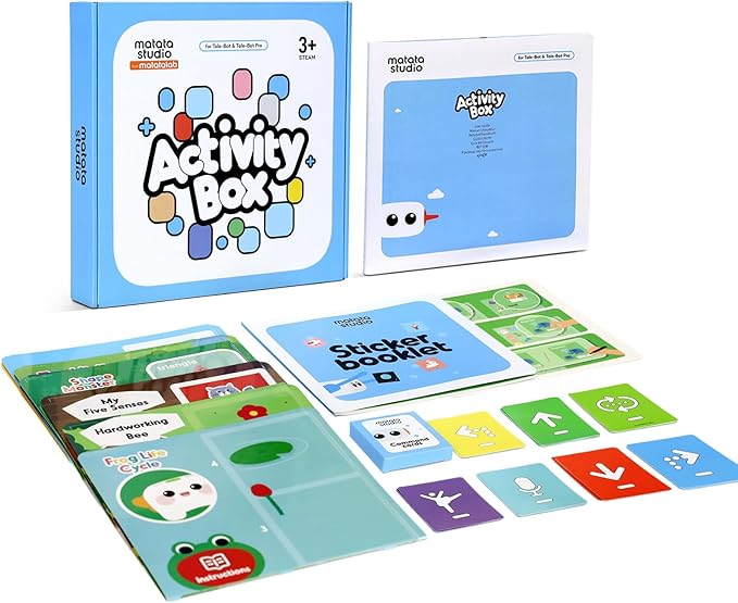 Activity Box, Add-on for Talebot Coding Robot with 6 Double-Sided Interactive Cards with 10 Themes, 98 Stickers, 32 Command Cards, Educational STEM Games for Kids Aged 3-5