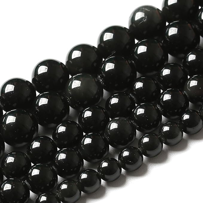 6MM 120pcs Natural Black Obsidian Stone Energy Healing Beads Round Loose Beads for Jewelry Making Bracelet 2 Strands 32"