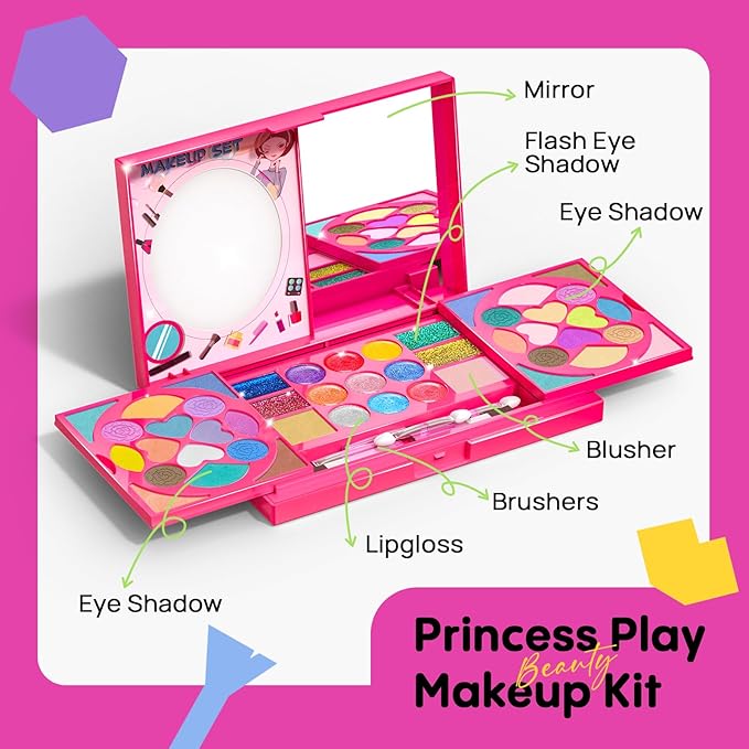 Kids Makeup Kit for Girl, Washable Real Safe & Non-Toxic Makeup Set, Princess Toys for 3-6 Year Old Kids Girl Toys Christmas & Birthday Gift