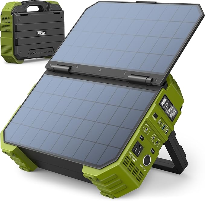 BROWEY Portable Power Station, 1000W Solar Generator with Built-in Solar Panel, 614WH/192000mAh LiFePO4 Battery Pack, AC/DC/USB/PD Outputs, for Outdoor Camping, RV Travel, Emergency Preparedness