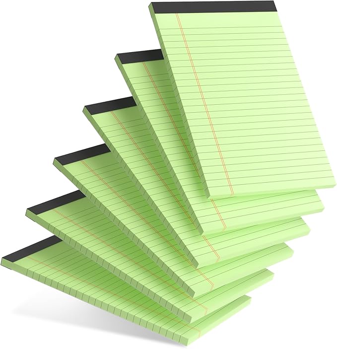 6pcs Small Note Pad 5x8 College Ruled Green Legal Pads Paper Notepads 6 Pack Study Back Writing Pads 5 x 8 Legal Pads Perforated Narrow Ruled Pads of Paper Green