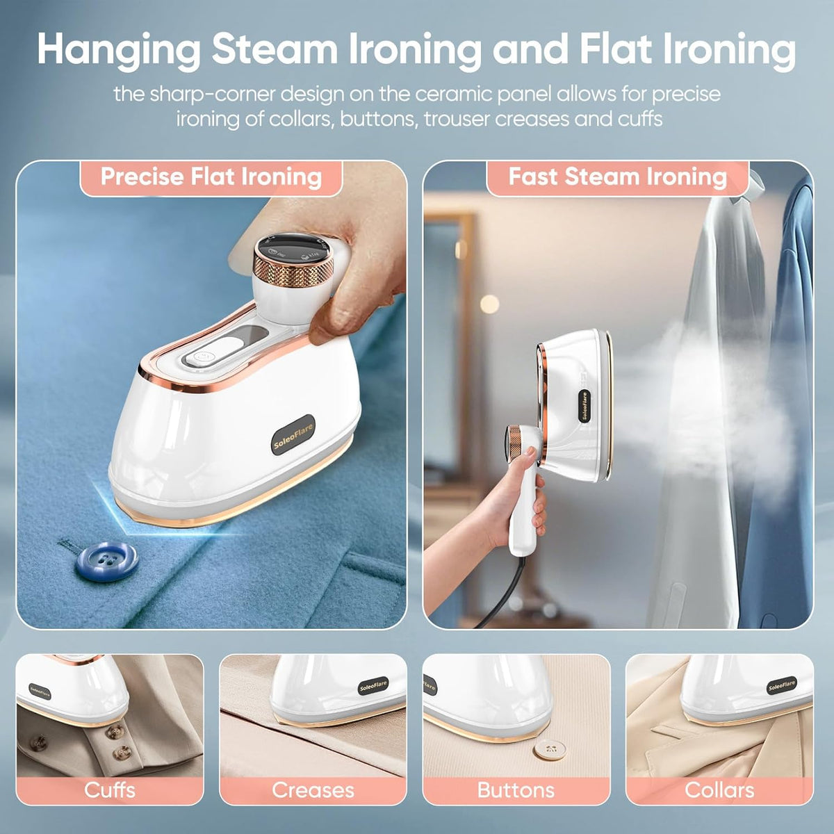 Steamer for Clothes & Iron 2in1, 1200W Travel Steam Iron, 5 Modes LCD, 180ml for 20 Min Steam, UL 141 Tests Passed, White, 120V