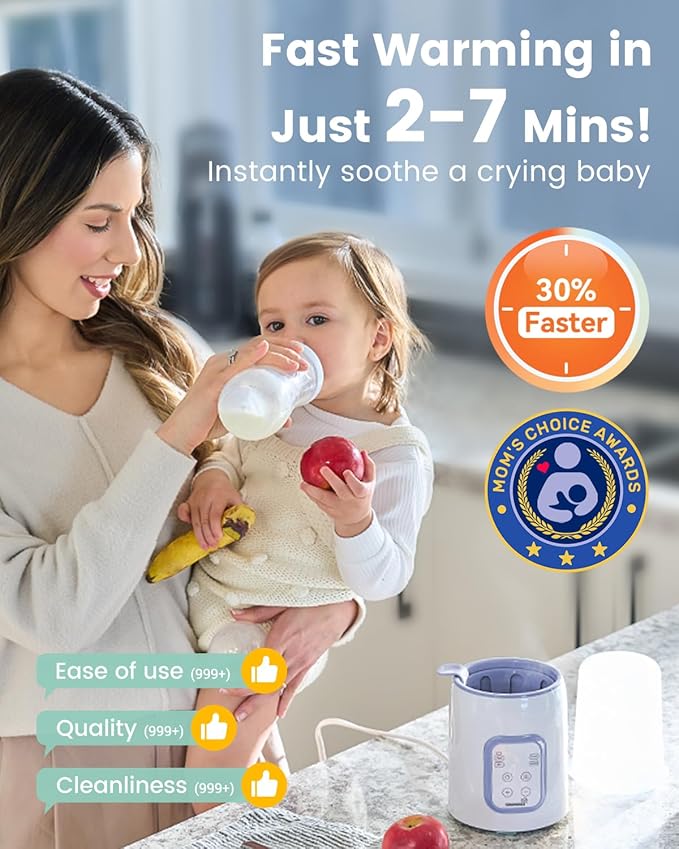 GROWNSY Bottle Warmer, 8-in-1 Fast Baby Bottle Warmer for Breastmilk or Formula, Smart Temperature Control and Automatic Shut-Off Milk Warmer, Baby Essentials for Newborn- Purple