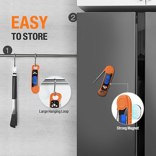 Digital Meat Thermometer for Grilling, Candy Thermometer Instant Read Food Thermometer Waterproof with Backlight for Cooking, Deep Fry, BBQ, Grill, Smoker and Roast (Orange)