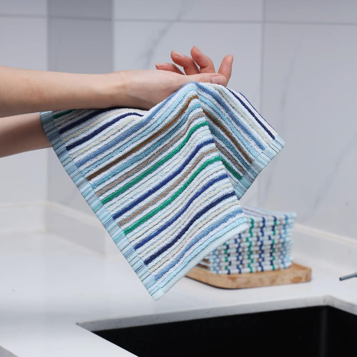 Oeleky Kitchen Dishcloths for Washing Dishes, Ultra Absorbent Dish Rags, Cotton Cleaning Cloths Pack of 8, 12x12 Inches