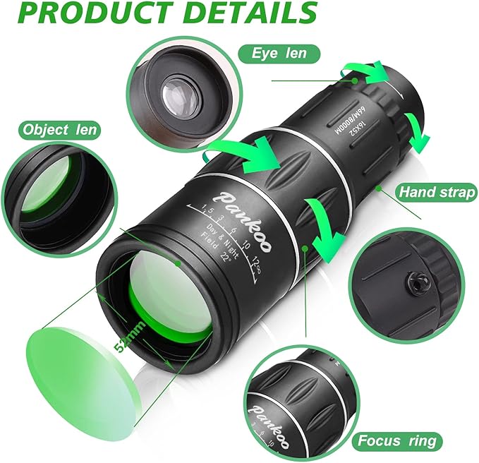 16X52 Monocular Telescope High Powered for Adults, 2023 Power Prism Compact Monoculars for Adults,HD Monocular Scope for Gifts, Outdoor Activity,Bird Watching,Hiking,Concert,Travelling