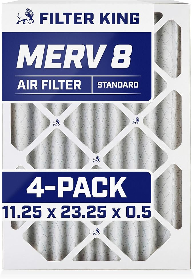 Filter King 11.25x23.25x0.5 Air Filter | 4-PACK | MERV 8 HVAC Pleated A/C Furnace Filters | MADE IN USA | Actual Size: 11.25 x 23.25 x 0.5"