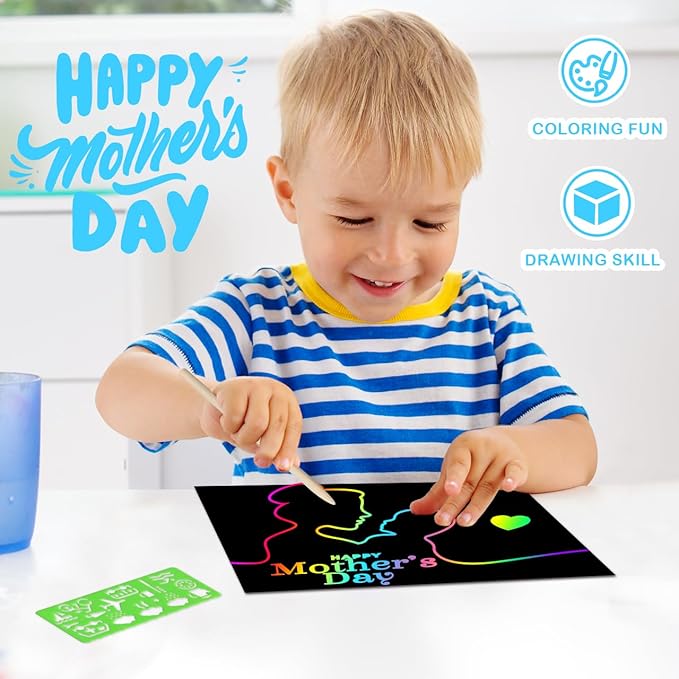 RMJOY Rainbow Scratch Paper Art for Kids: 60PCS Magic Arts Crafts Gifts Toys for Girls Boys Ages 4 5 6 7 8 9 Games Activities for Birthday Family Fathers Day Christmas Stocking Stuffers Easter(Boys)