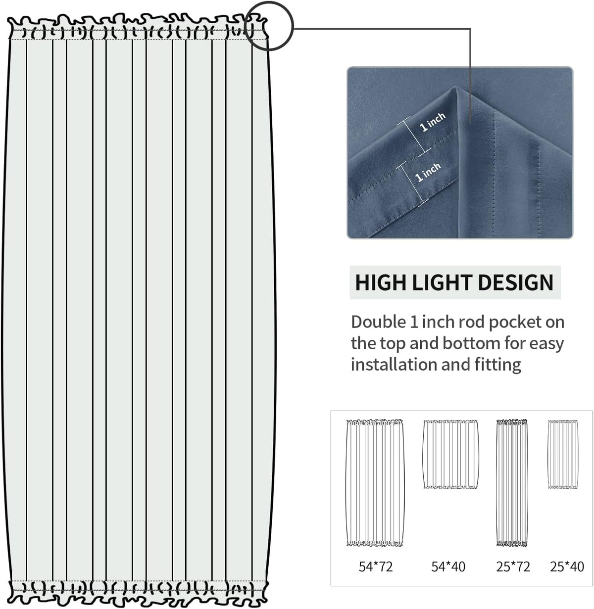 DWCN French Door Curtains – Rod Pocket Thermal Blackout Curtain for Doors with Glass Window, Kitchen and Patio Doors for Privacy, 25 X 72 Inches Long, 1 Curtain Panel with Tieback,Dusty Blue