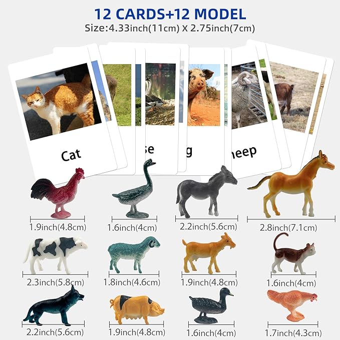 MEROCO Montessori Animal Match Cards Miniature Poultry Animals with Matching Cards - 2 Part Montessori Learning Toy, Language Materials TZX106