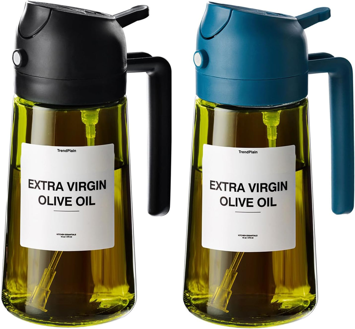 TrendPlain - Original 16oz/470ml Olive Oil Dispenser Bottle for Kitchen Gadgets and Air Fryer Accessories - Olive Oil Sprayer for Cooking w/Stickers - Black&Navy