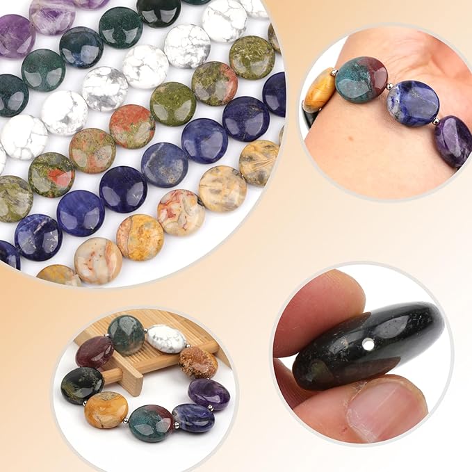 GEM-Inside Lace Agate Gemstone Loose Beads Natural 20mm Coin Crzay Crystal Energy Stone Power for Jewelry Making 15"