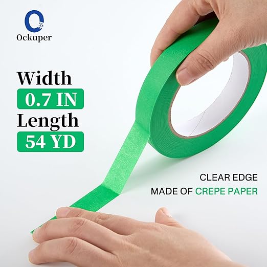 Premium Green Masking Tape,Painters Tape,Green Painters Tape For Automotive,Diy Paper Arts & Crafts, Spraying Drywall Paint, No Residue & Easy To Clean Up,6pcs 0.7inches X 54 Yd Painter's Tape