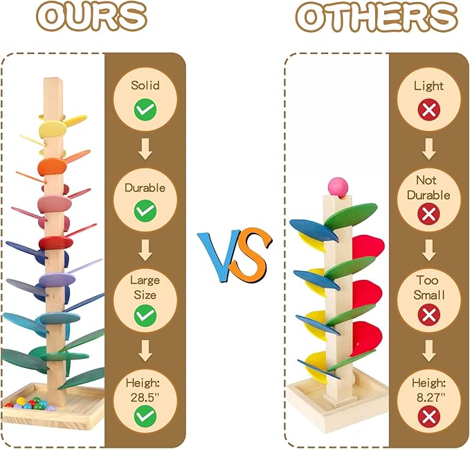 Wooden Music Tree Toy for Kids, Marble Ball Run Track Game for Toddlers, Marble Tree Educational Montessori Toy Boy Girl Gifts