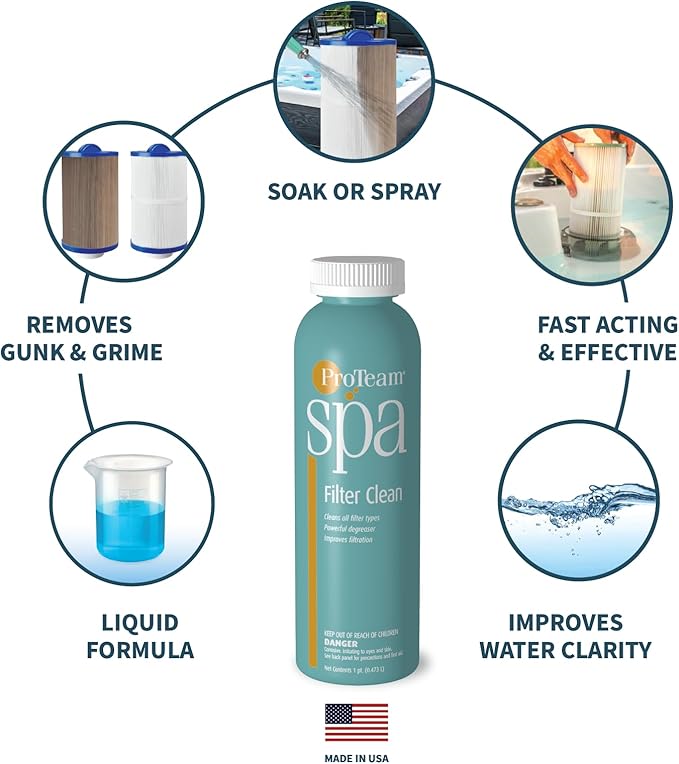 Proteam Spa Filter Clean - Spa Filter Cleaner for hot tub - Hot tub Filter Cleaner Soaking Solution with SplashWiz Hot Tub Chemicals Care Guide - Made in USA (1 pt) (2 Pack)