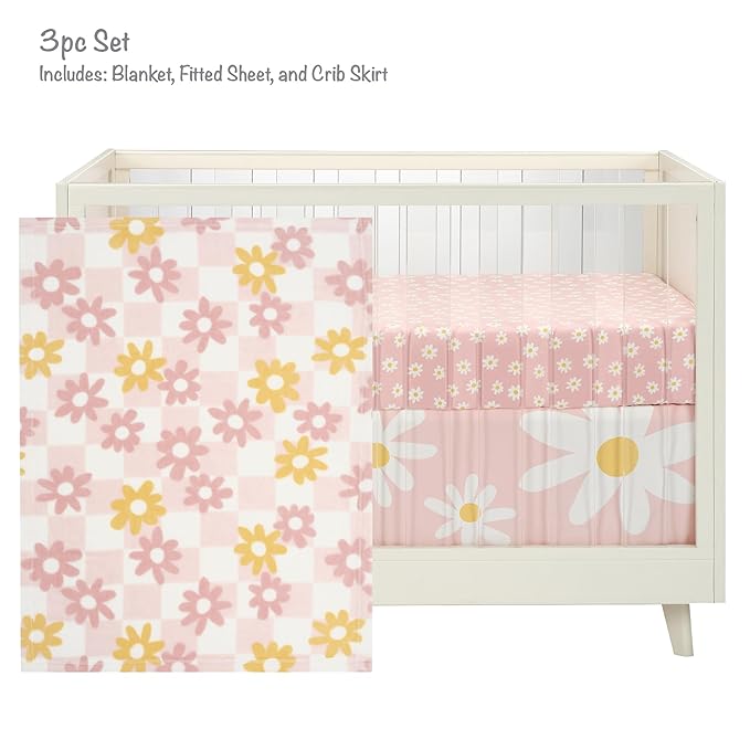 Lambs & Ivy Daisy Dreams 3-Piece Crib Bedding Set - Pink, White, Modern, Garden