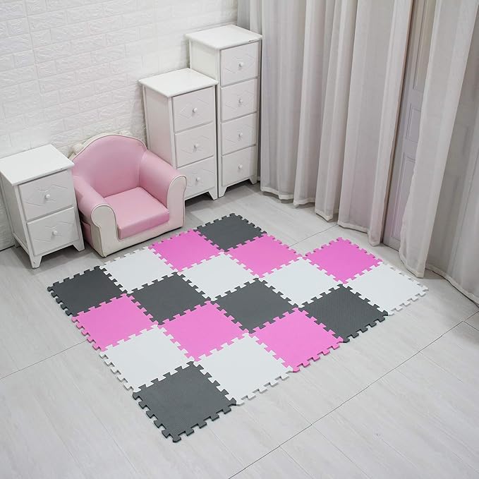 MQIAOHAM® 18 Pieces Puzzle Play Mats, Soft Baby Play Mat, Kids Interlocking Foam Floor Tiles, Toddlers Carpet Playmats G301018-101103112