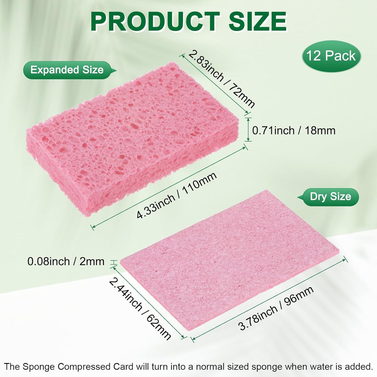 12-Pack Kitchen Sponges, Condense Eco Cellulose Non-Scratch Scrub Heavy Sponge for Kitchen/Household/Bathroom, Clean Tough Messes Dish Scrubber [Pink]