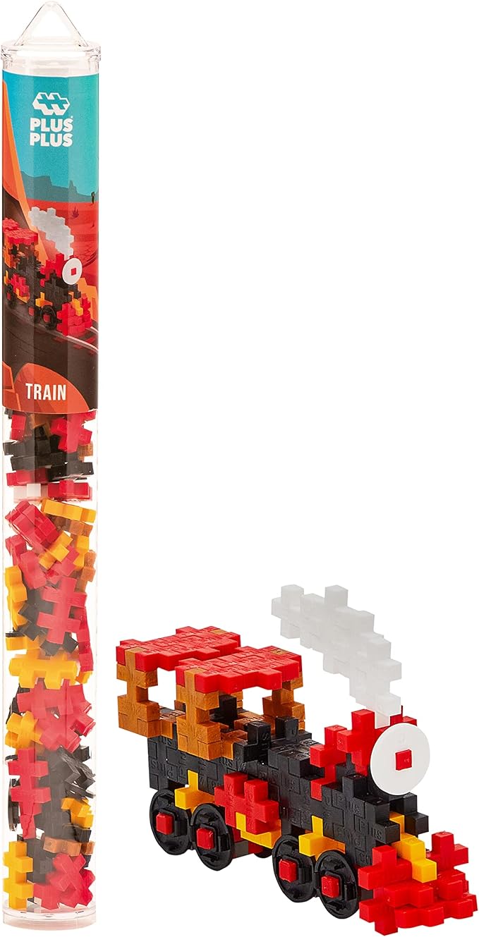 Plus Plus Vehicle Building Block Kit, 3D Puzzle Stem Toy for Kids, 70 Interlocking Pieces - Train Mini Maker Tube