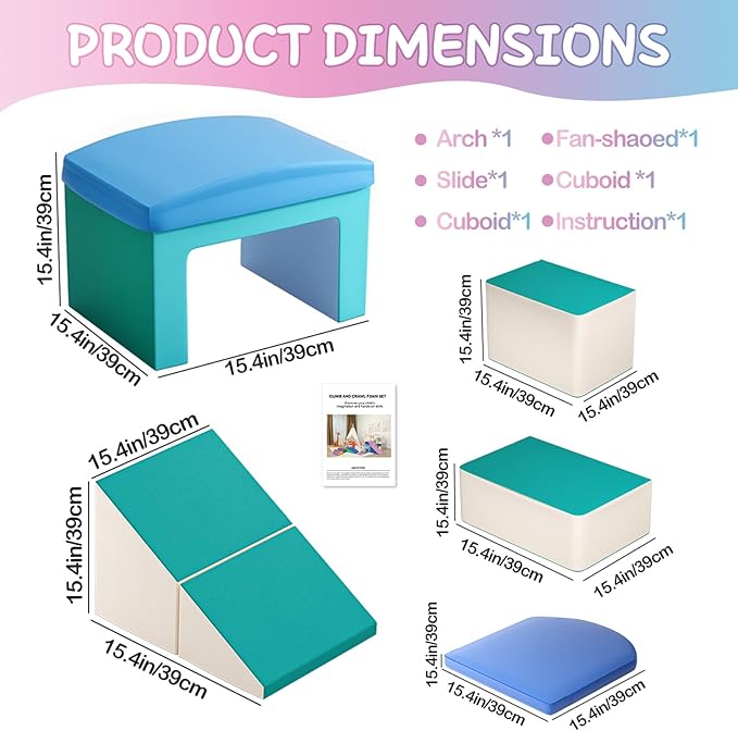 SURPCOS Foam Climbing Blocks for Toddlers - Soft Play Set for Toddlers 1-3 - Climbing Toys - Baby Climbing Gym Foam - with Slide Stairs and Tunnel - Great for All Ages (6 Pc Blue Soft Play Area Set)