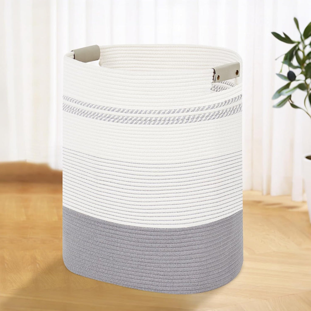 Laundry Basket with Handles - Blanket Basket & Hampers for Bedroom Aesthetic, Laundry Hamper & Blanket Storage for Living Room, Clothes Hamper, Tall, Large 17" x 14" x 22”, Grey