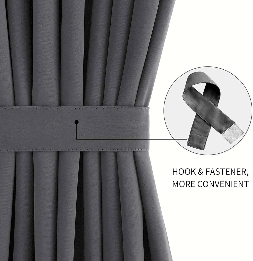 DWCN French Door Curtain - Rod Pocket Thermal Blackout Panel for Doors With Glass Window, Kitchen and Patio - Privacy, 12 X 72 Inches Long, 1 Panel With Tieback, Dark Grey