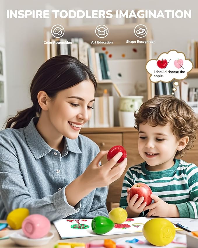 12 Colors Egg Crayons for Toddlers 1-3, Palm-Grasp Non Toxic Jumbo Washable Crayons for Kids, Fat Brain Toys for Preschool Art Supplies and Perfect Easter Gifts for Boys and Girls