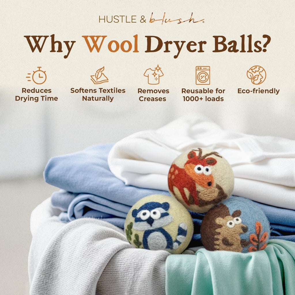Fluff Ewes Wool Dryer Balls 3 Pack Premium New Zealand Wool Laundry Balls for Dryer, No Static Dryer Balls Laundry Reusable, XL Hedgehog Dryer Balls, Baby Dryer Balls for Dryers - Hedgehog and Homies