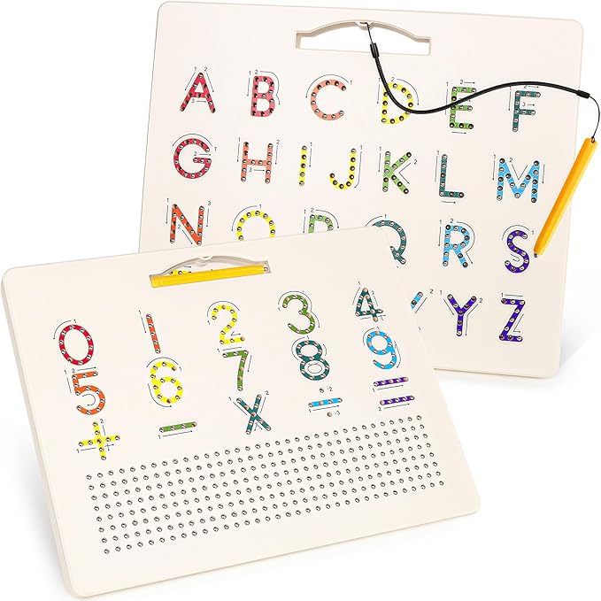 2 in 1 Magnetic Number Tracing Board, Magnetic Drawing Board Numbers 1-20 Writing Board Preschool Handwriting Learning Toys Alphabet & Math STEM Educational Toy for Toddlers Kids