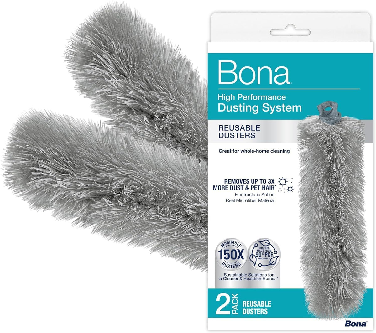 Bona Reusable Duster Refills - 2 Pack - High Performance Dusting System - Microfiber Dusters Remove Dust and Pet Hair for Whole-Home Cleaning