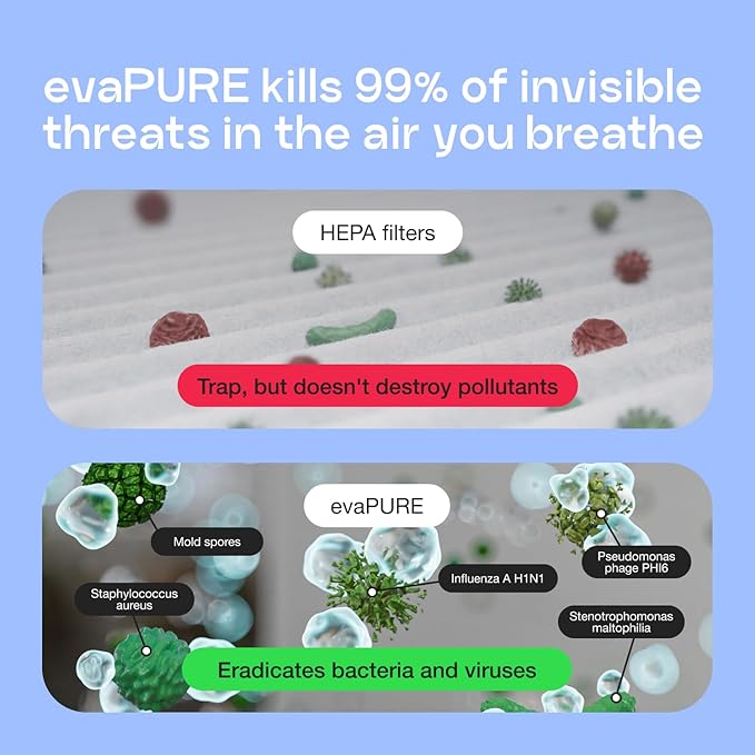 Evapolar Mini Air Purifier for Desk - Rechargable Portable Personal Air Purifier for Car - Cordless Small Air Cleaner for Car Evapure