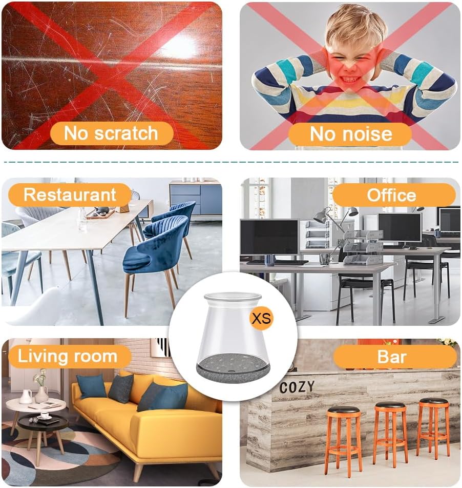 16 Pcs Chair Leg Protectors for Hardwood Floors, Silicone Felt Furniture Leg Cover Pad for Protecting Floors from Scratches and Noise, Smooth Moving，X-Small(Fit Round Diameter：1/2" to 5/16")