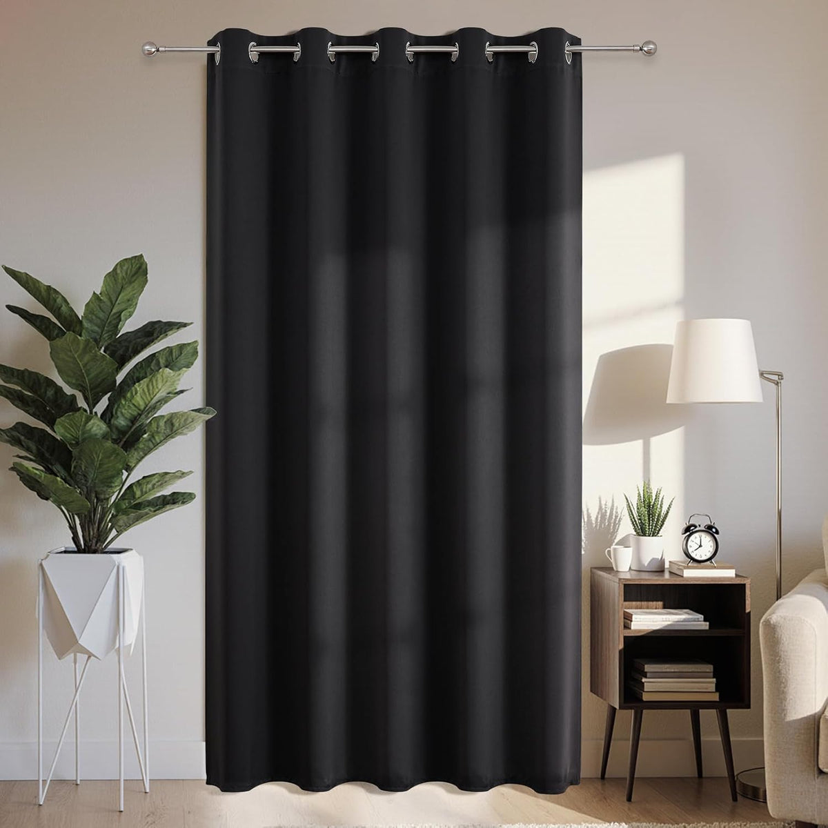 Joydeco Blackout Patio Sliding Door Curtains 108 Inches Long, Grommet Privacy Room Divider Curtains, Extra Wide Thermal Blackout Drapes for Bedroom Living Room (Black, 70Wx108L, 1 Panel)