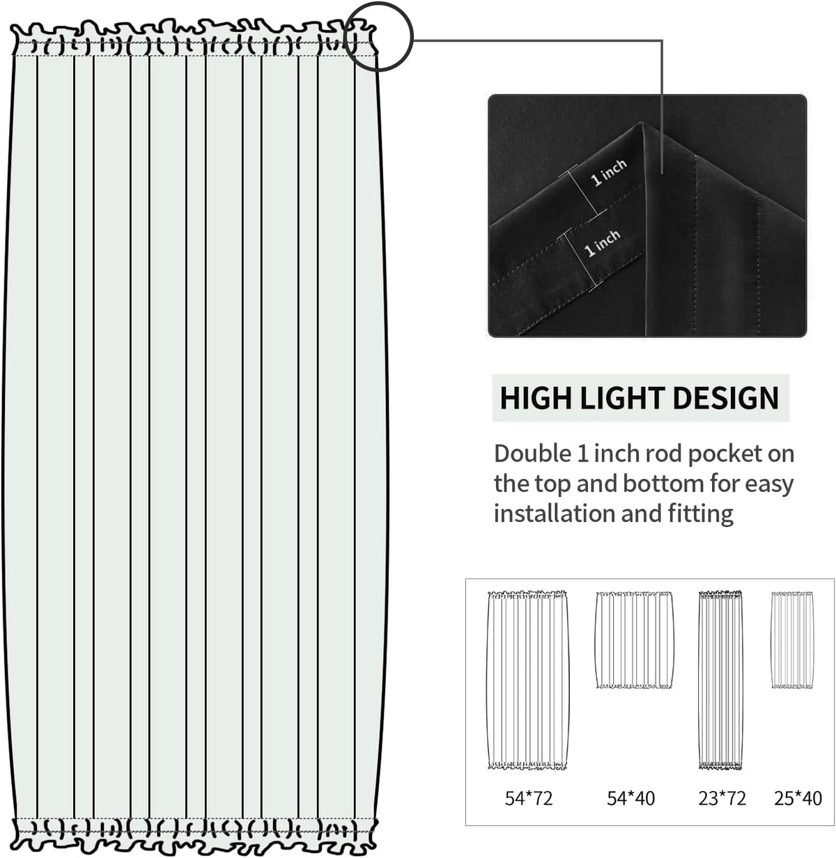 DWCN French Door Curtains – Rod Pocket Thermal Blackout Curtain for Doors with Glass Window, Kitchen and Patio Doors for Privacy, 23 X 72 Inches Long, 1 Curtain Panel with Tieback, Black